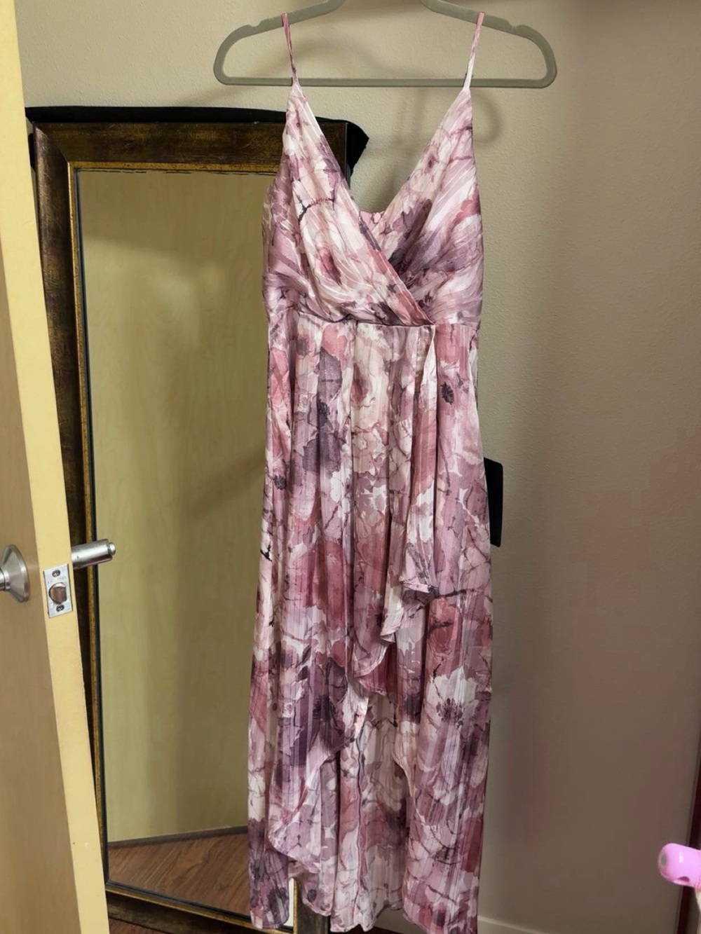 Lulu's Purple Mauve Floral Wrap Maxi Dress with Spaghetti Straps